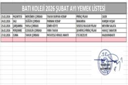 ŞUBAT AYI (2026) YEMEK LİSTESİ - 4